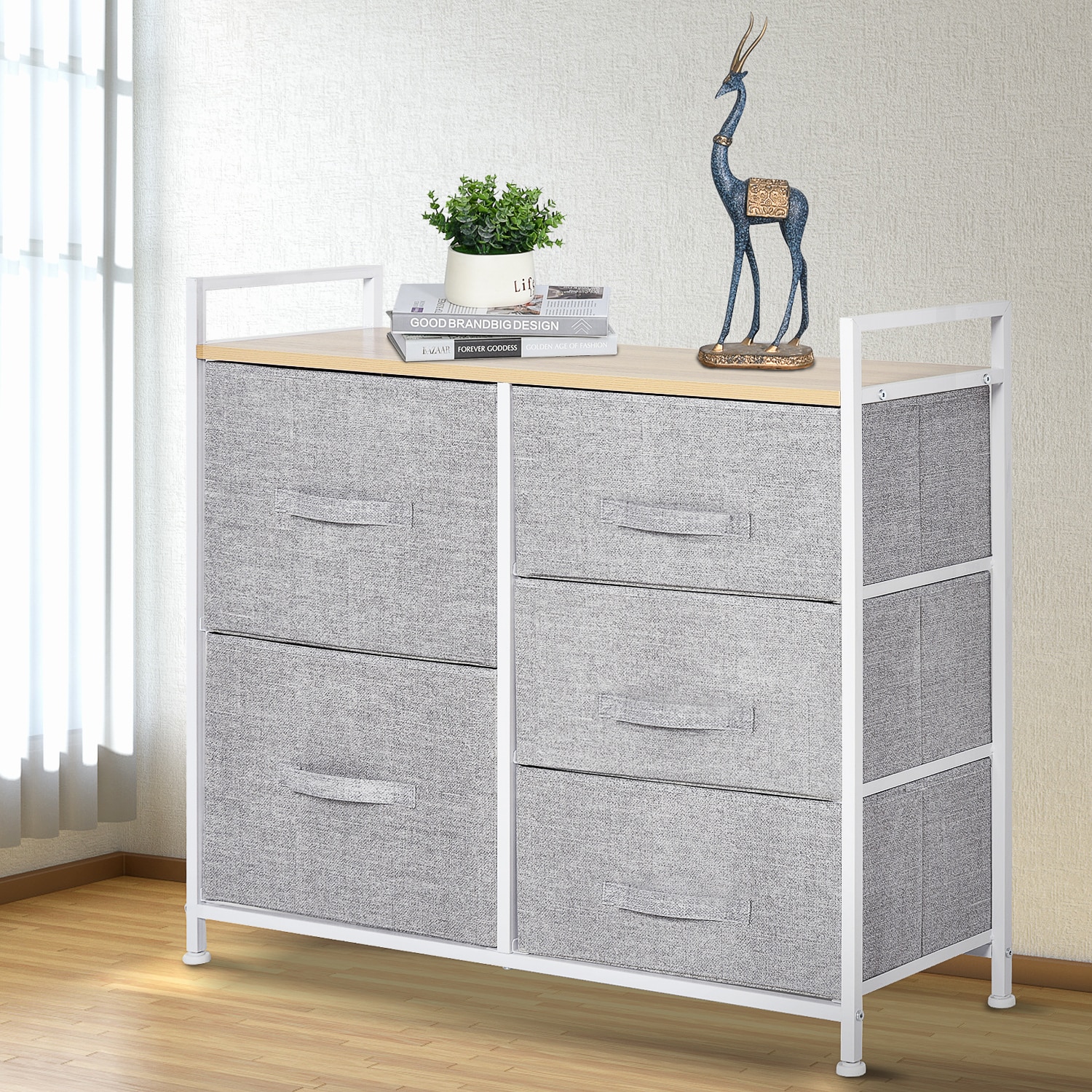 HOMCOM Stoffkommode mit 5 Stoffschubladen grau 83 x 29 x 77 cm (BxTxH)