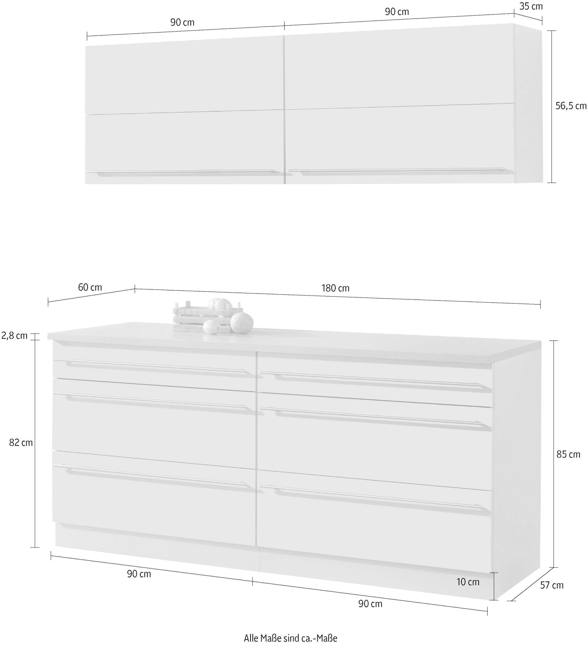 wiho Küchen Küche »Chicago« ohne E-Geräte, Gesamtbreite 180 cm