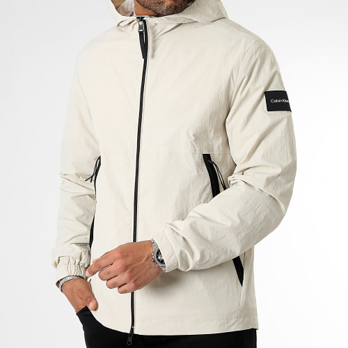 Veste Col Zippé Capuche Crinkle Nylon 8627 Beige