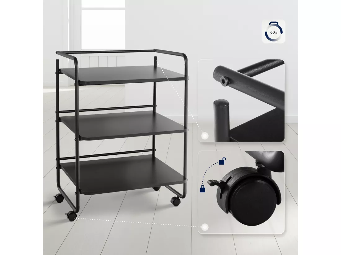 Chariot de service - Métal & Acier inoxydable - Noir - PL902