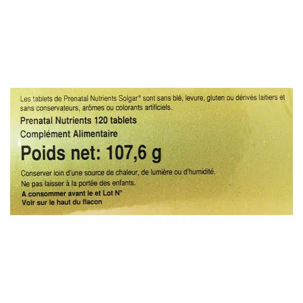 Nutrientes pré-natais Solgar, 120 comprimidos