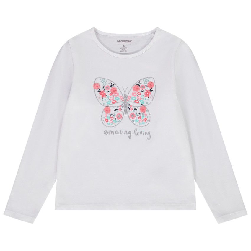 T-shirt manches courtes en jersey avec print fantaisie pour fille - Blanc