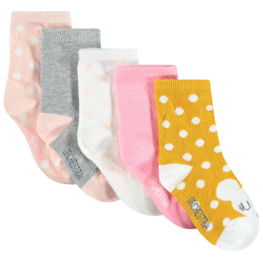 Lot de 5 paires de chaussettes assorties à pois unies - Ecru
