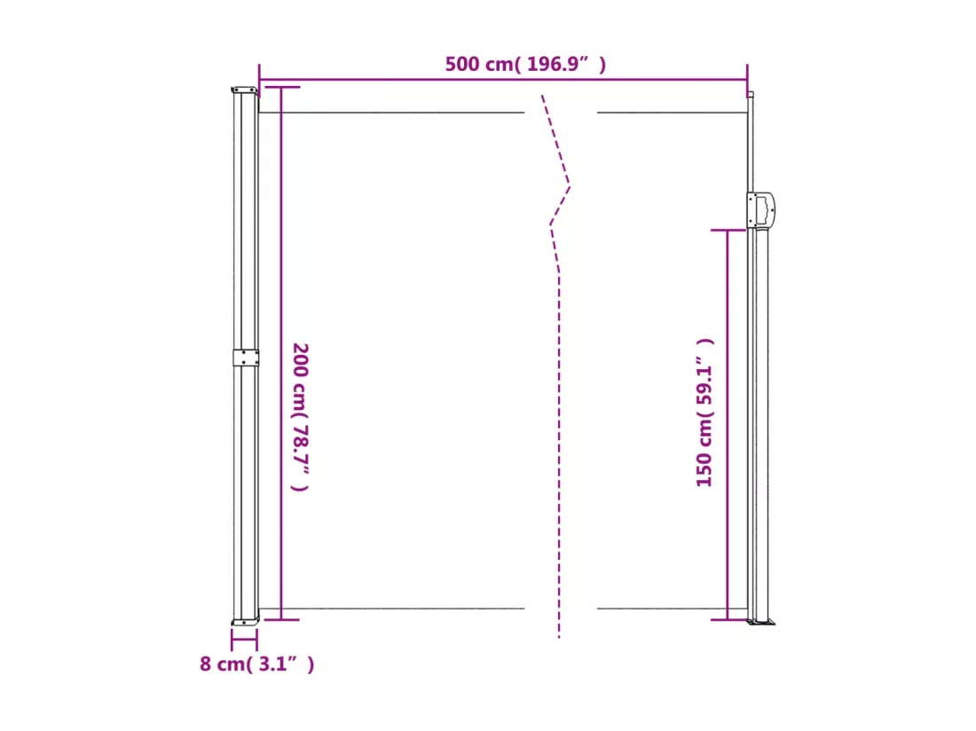 Auvent latéral rétractable beige 200x500 cm