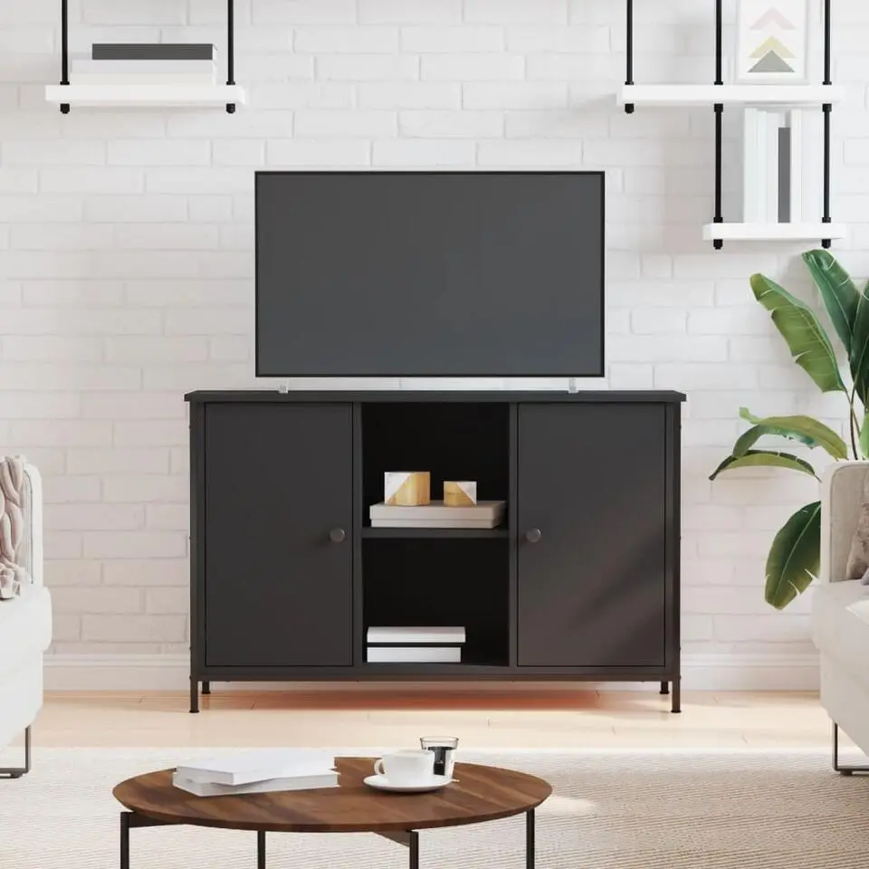 vidaXL - TV-meubel met 2 deuren 2 vakken - Zwart - Hout en ijzer - 100x35x65 cm