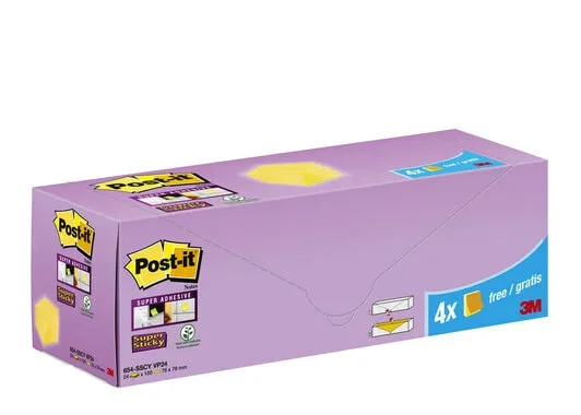 Post-it super sticky notes, 76 x 76 mm, gul, pakke a 24 stk.