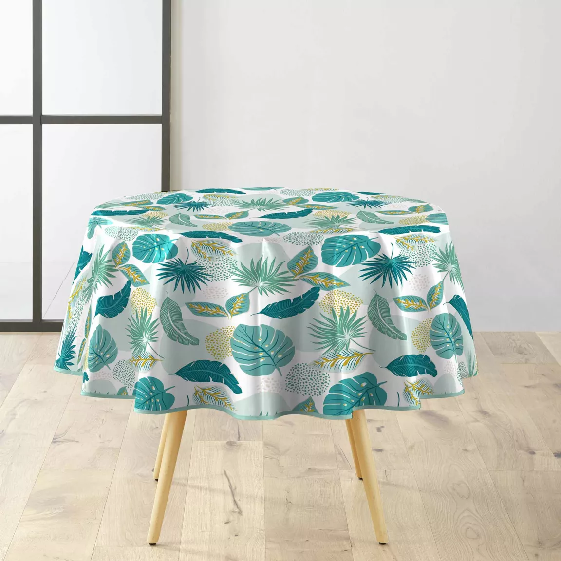 Nappe ronde anti tache tissu PVC imperméable (D160 cm) Plantania Bleue