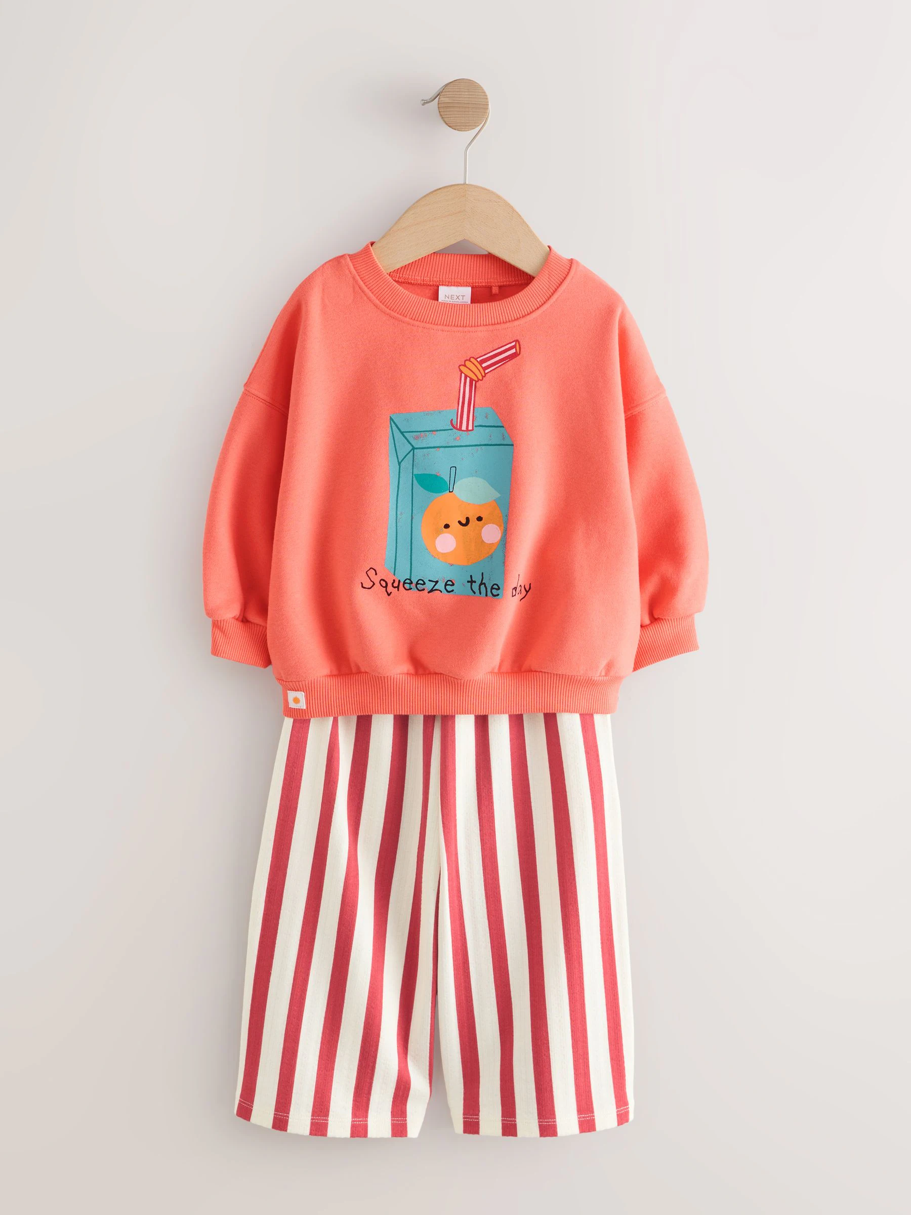 Oranje 'Squeeze the Day' - Set van sweatshirt en broek met wijde pijpen (3mnd -7jr)