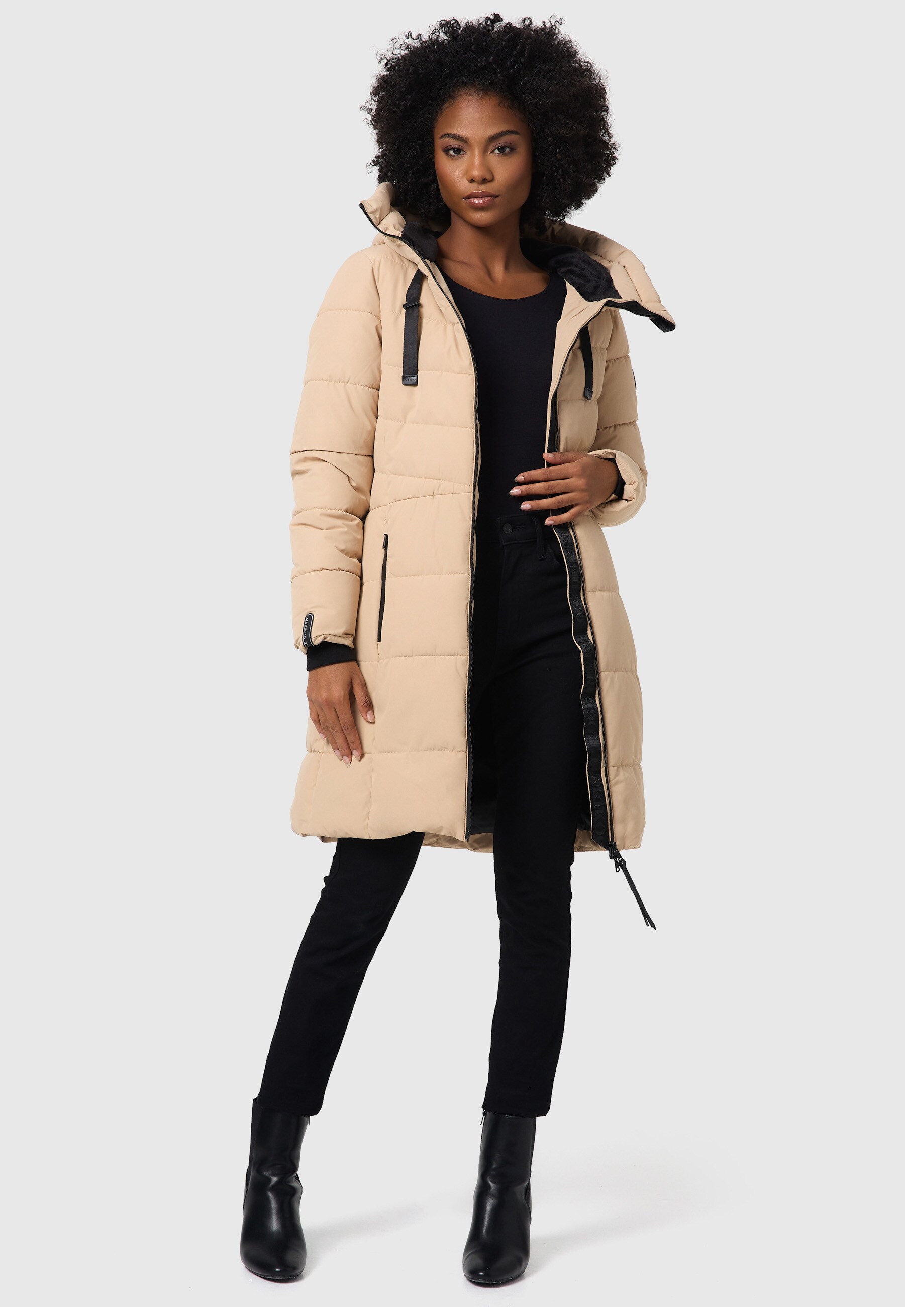 MARIKOO Damen Winter Steppmantel Stepp Jacke Teddyfell Mantel Parker warm mit Kapuze Natsukoo