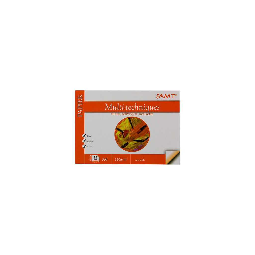 Bloc papier 15 feuilles multi-techniques A6 220g/m²