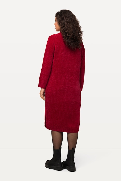 Chenille-Midikleid, Stehkragen, Langarm, kuschelweich