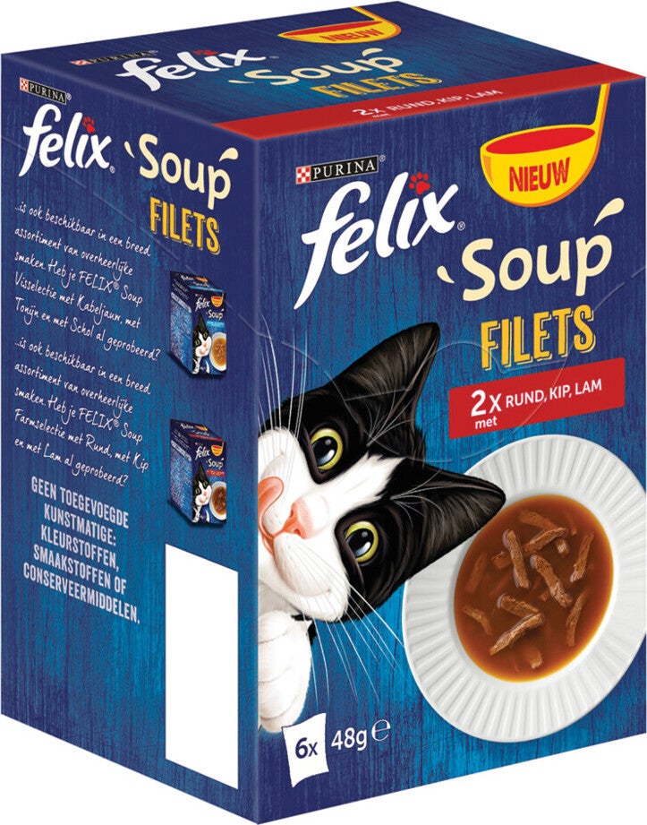 Felix Soup Farm selectie kattensnack rund, kip en lam 48 g 6 stuks