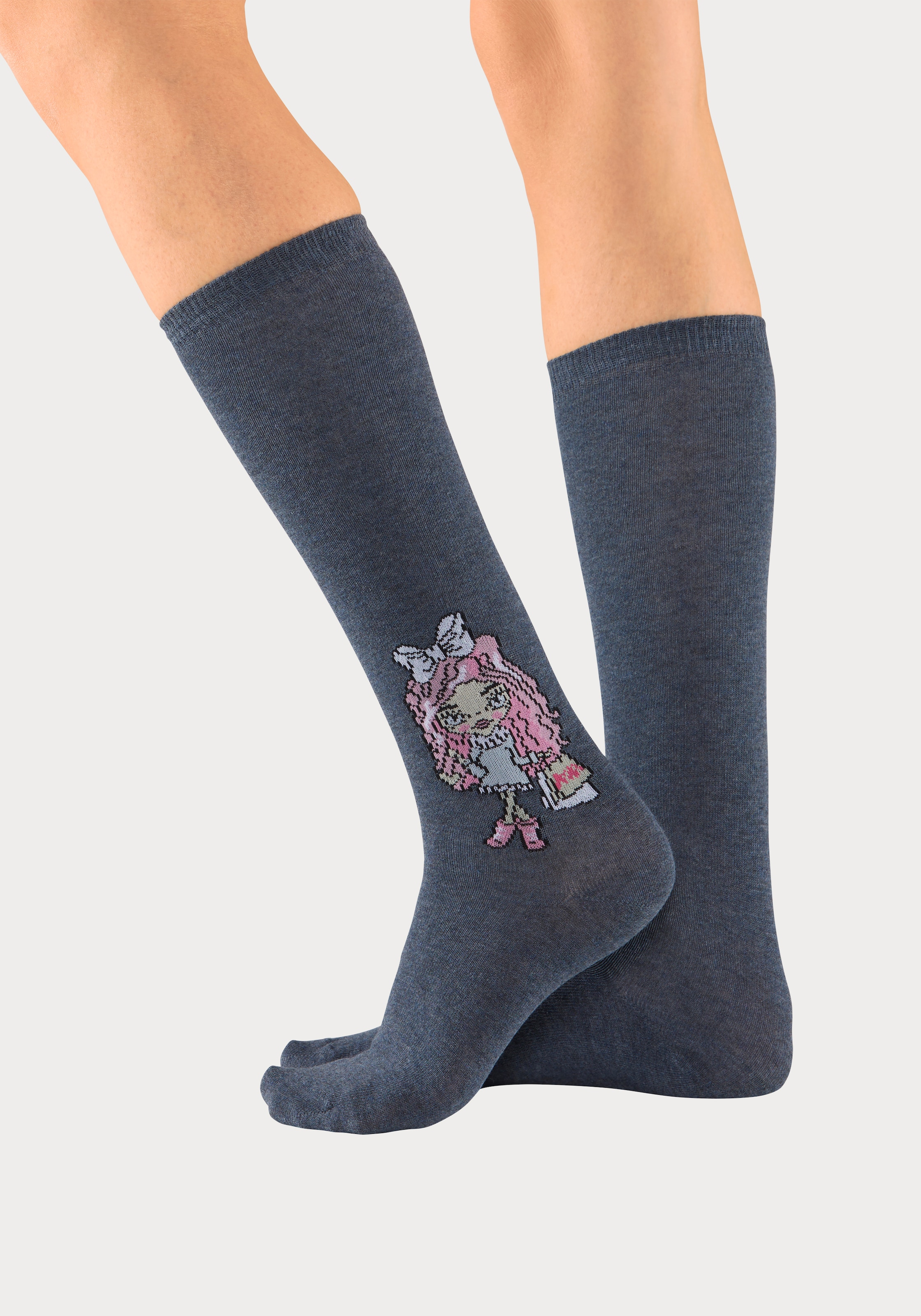 H.I.S Kniestrümpfe Packung, 5 Stk. tlg. mit eingestricktem Motiv