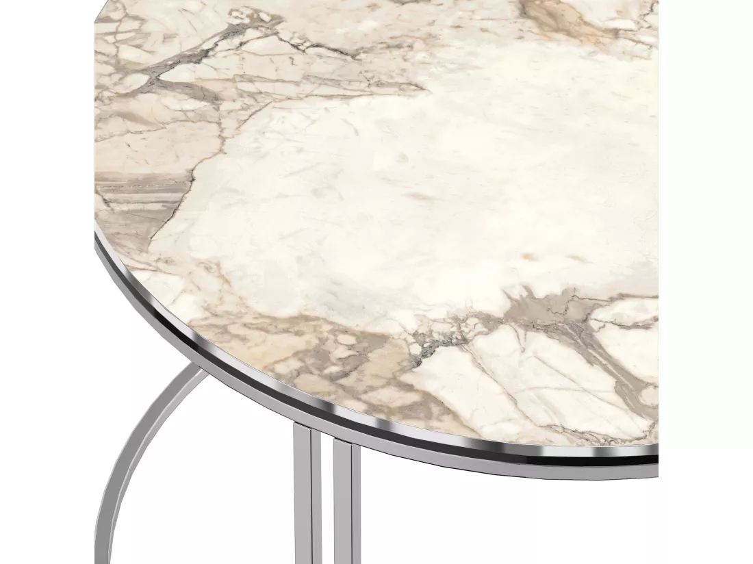 Table basse Aulum ronde 50 x 70 cm marbre blanc argent [en.casa]