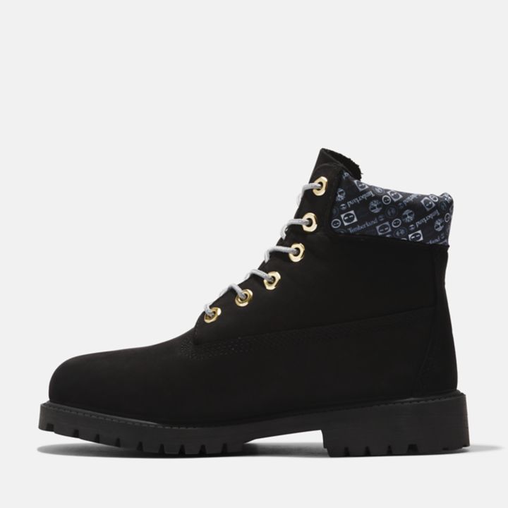 Bota Timberland Premium de 6 polegadas para jovens na cor preta.