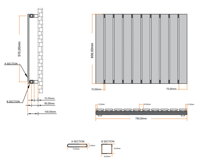 Eastbrook Deddington radiator 80x60cm 754W zwart mat