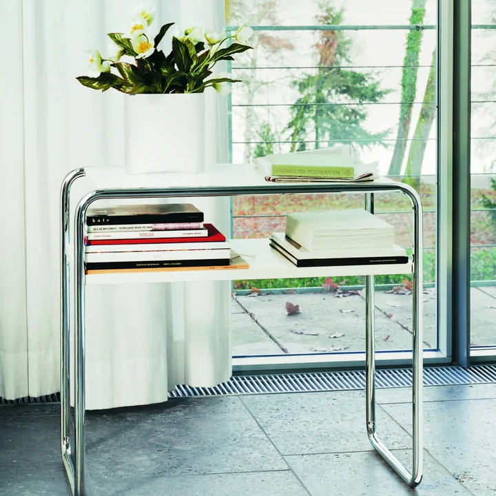 Thonet - B 9 Satztisch-Set, a   b, Chrom / Glas opalweiss in Diamantschliff