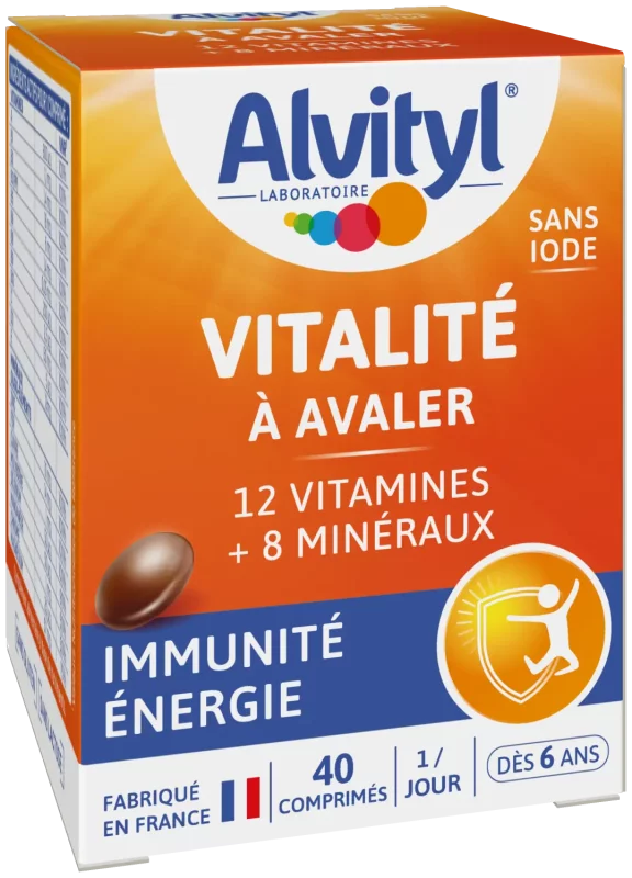 Vitalité Comprimés à avaler, goût chocolat - 12 vitamines et 8 minéraux - Dès 6 ans - 40 comprimés