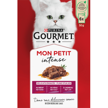 Gourmet Mon Petit Intense Fijne stukjes met Rund, Kalf, & Lam 6x50g