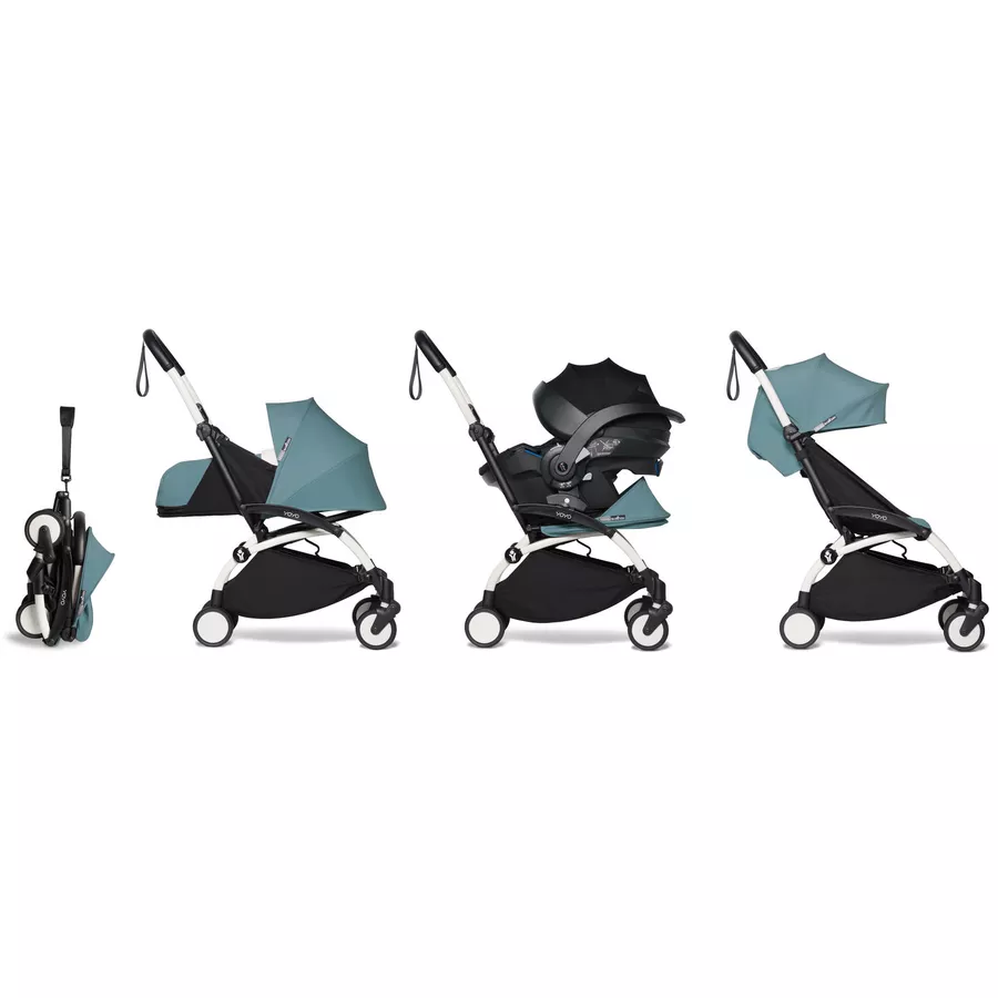 BABYZEN Kinderwagen YOYO2 0+ White mit Neugeborenenaufsatz Aqua
