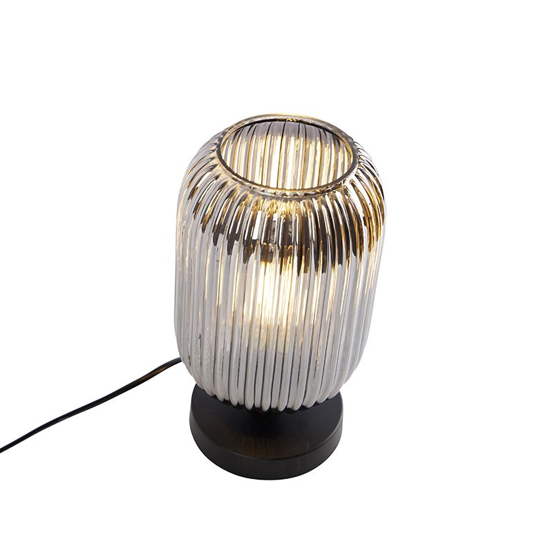 Art Deco tafellamp zwart met smoke glas - Banci