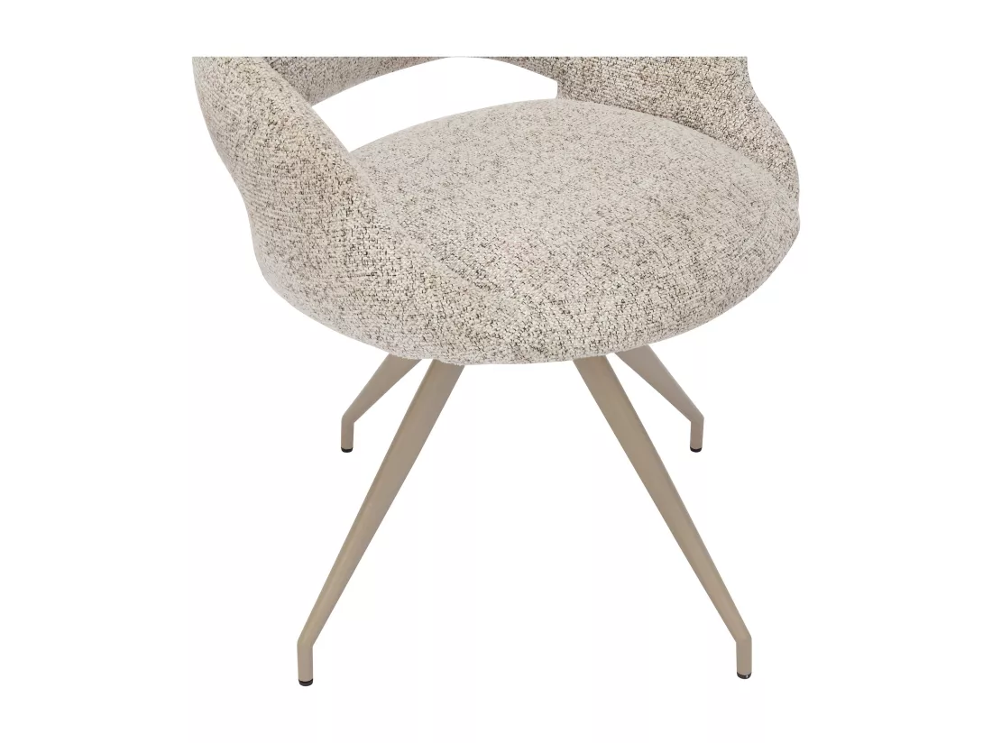 Lot de 6 chaises pivotantes en tissu tweed et métal taupe - Crème - VALIANA