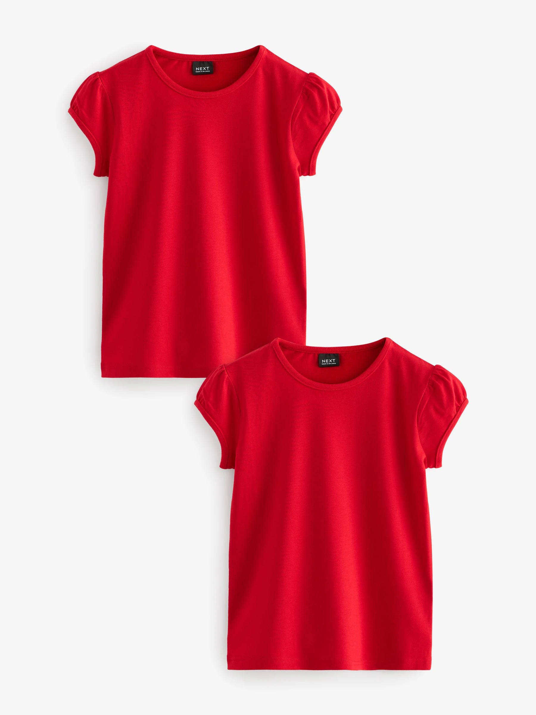 Rood - 2 -pack T-shirts met pofmouwen (3-16jaar)