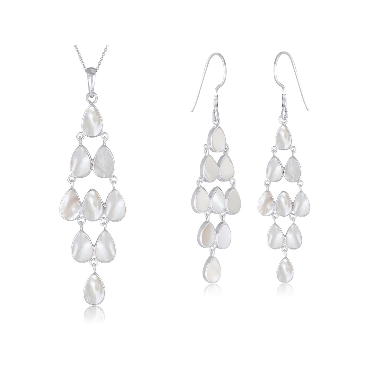 Boucles d'Oreilles Chandelier Nacre Blanche et Argent 925 | Boutique ADEN