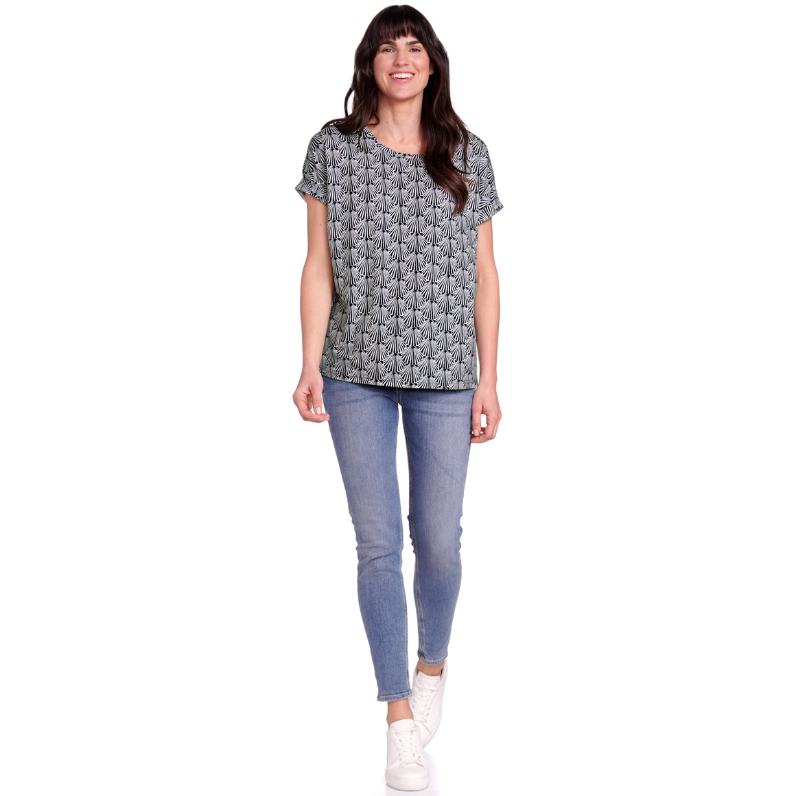 Gina Benotti Damen T-Shirt mit überschnittenen Ärmeln dunkelblau / weiss