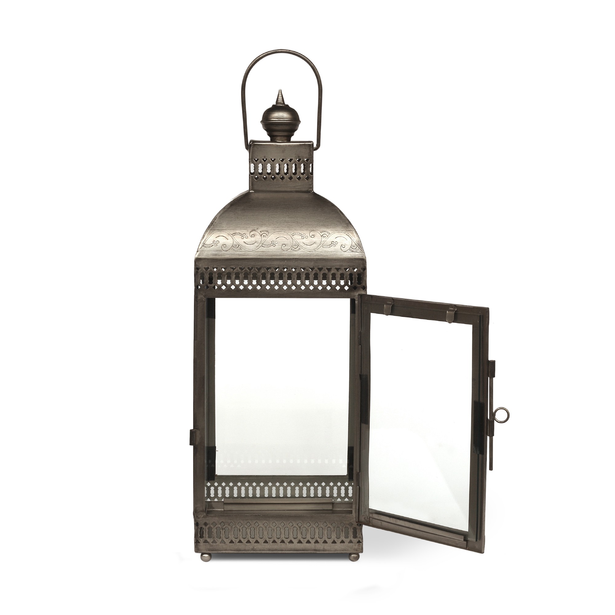 Laterne quadratisch, vernickelt, silber, L 20 cm, B 20 cm, H 55 cm von fischer's lagerhaus