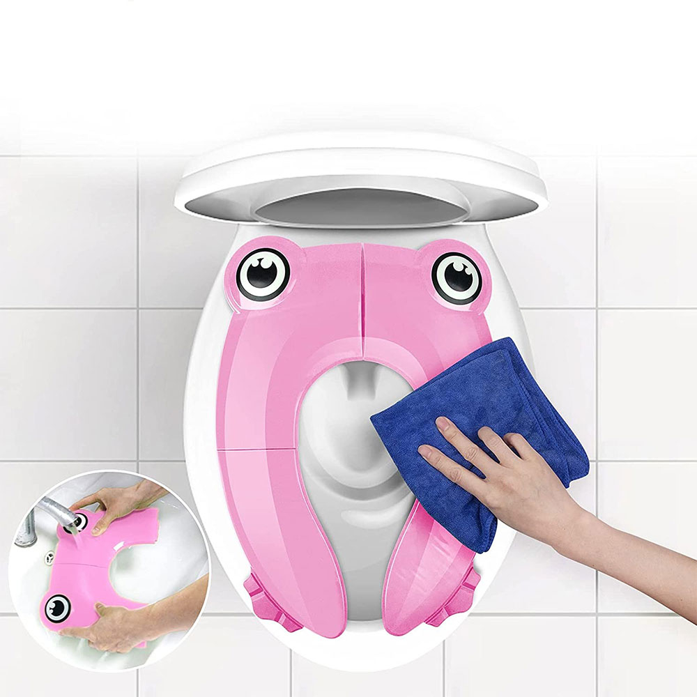 Faltbarer Frosch Kinder Toilettensitz Klappbarer WC Trainer   Aufbewahrungstasche - Pink