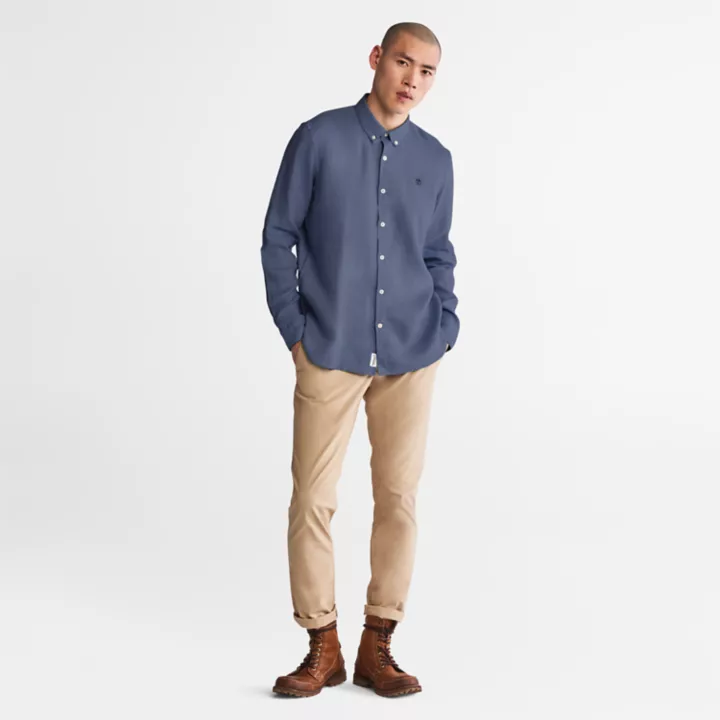 Chemise en lin Mill Brook pour homme en bleu