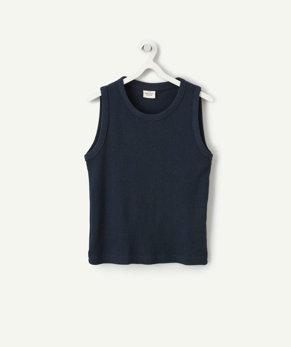 T-SHIRT SANS MANCHES GARÇON BLEU MARINE EN COTON BIO