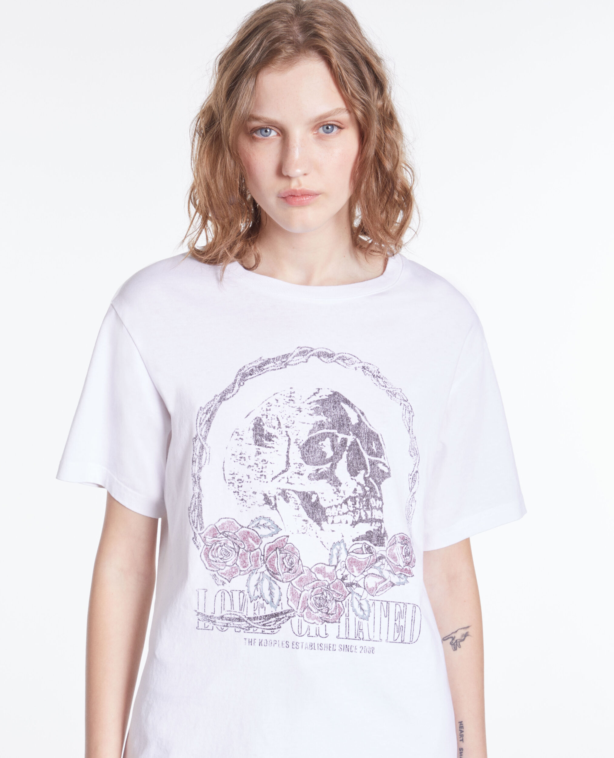 T-shirt blanc avec sérigraphie Vintage skull