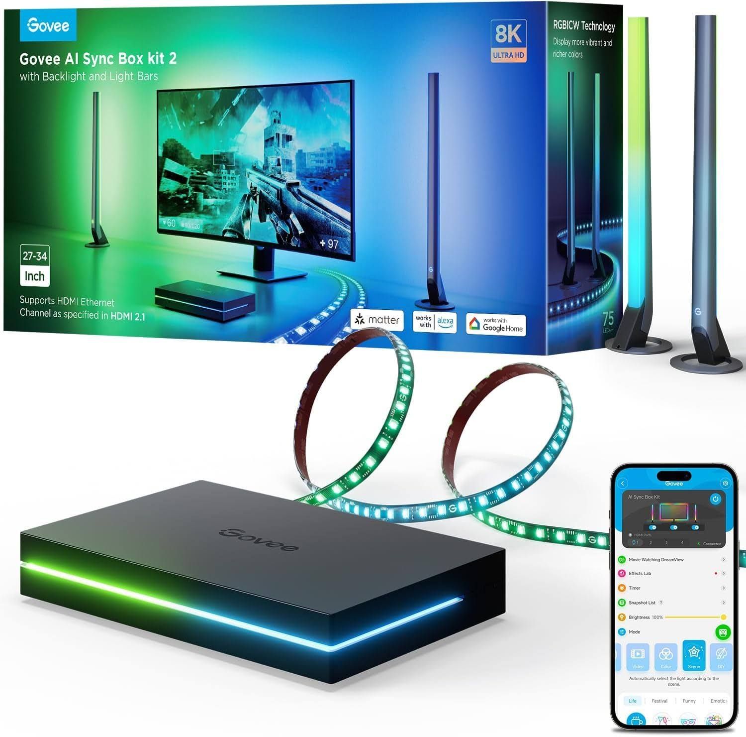 Govee HDMI 2.1 Sync Box Kit 2 mit Lightbar und LED Strip