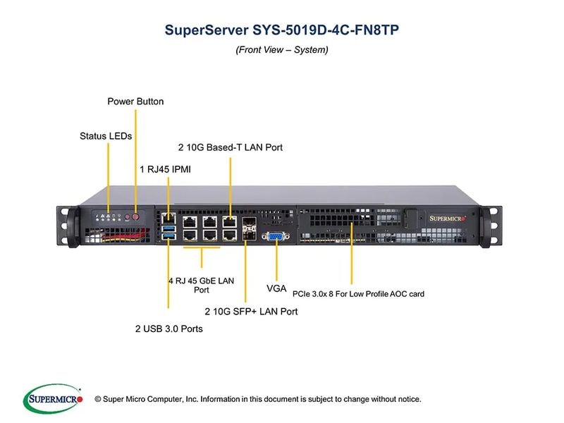 Supermicro Barebone SuperServer 5019D-4C-FN8TP SuperServer 5019D-4C-FN8TP