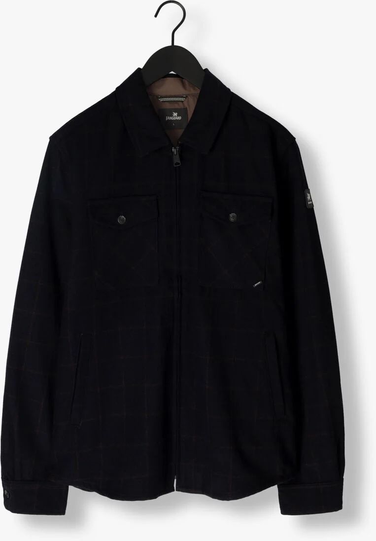VANGUARD donkerblauwe vanguard overshirt long sleeve shirt check fine woolblend