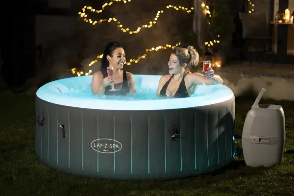 Bestway 60009, 669 L, 4 person(er), Rund, Boble/Jet massage, Acrylonitrilbutadienstyren, PVC, Grå, Hvid