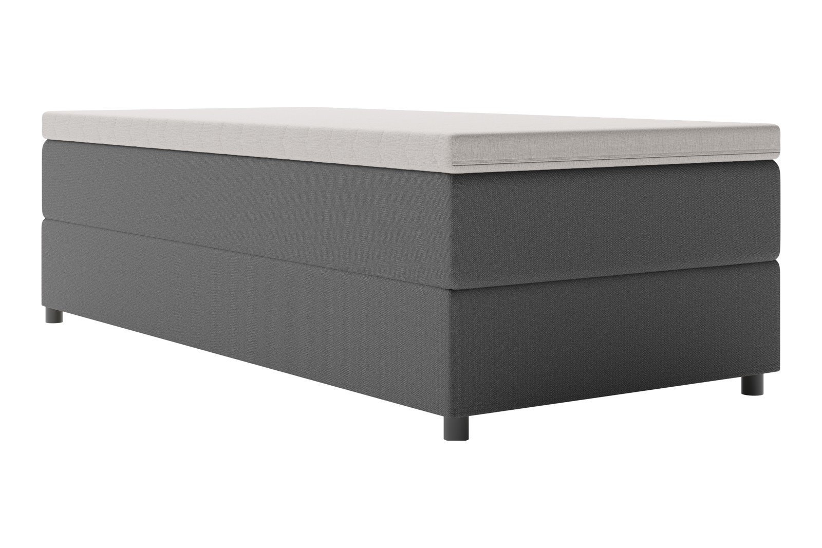 Premium 10 oppbevaringsseng 90x200 cm Magasinseng med oppbevaring, åpnes fra siden. I tekstil terranova 9 grå, med medium fasthetsgrad og premium 10 overmadrass,. Sorte ben.