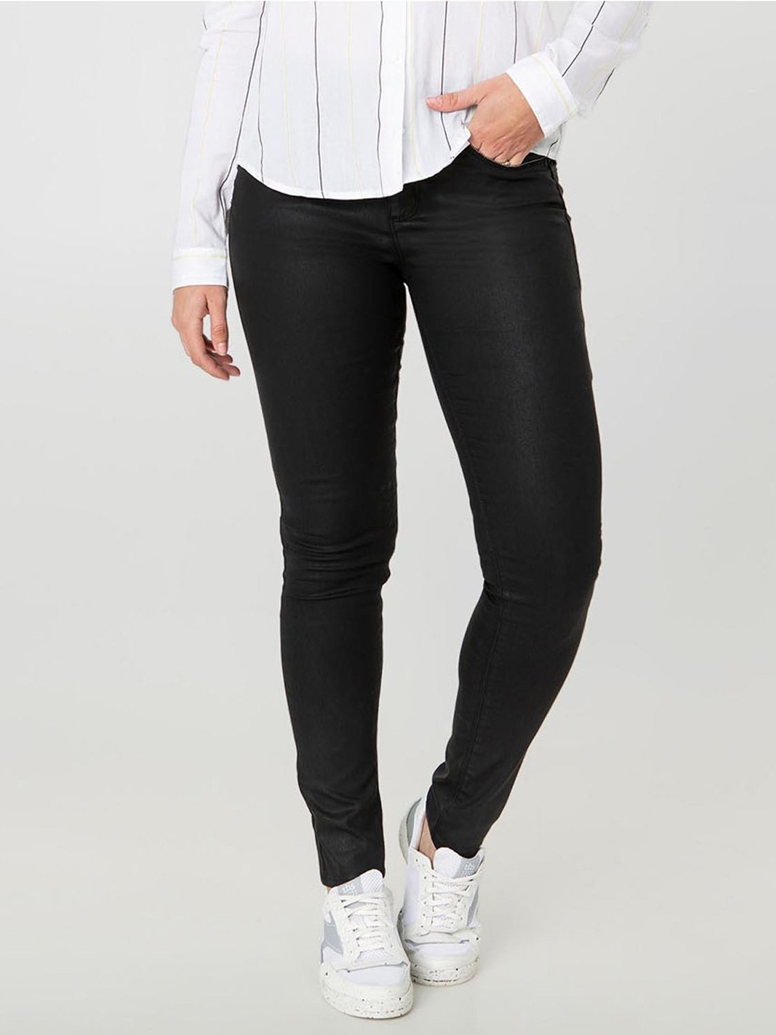 Pantalon Femme Enduit En Lyocell Noir