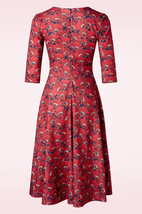 Vintage Chic for Topvintage Ruby Floral swing jurk in rood en blauw