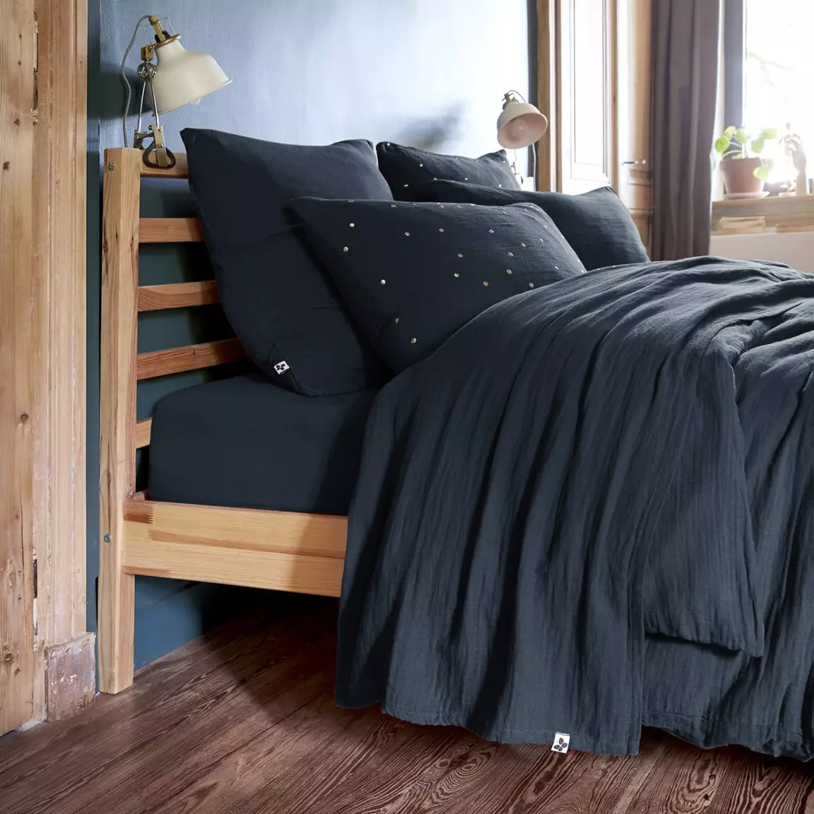 Drap plat gaze de coton (240 x 300 cm) Gaïa Bleu nuit