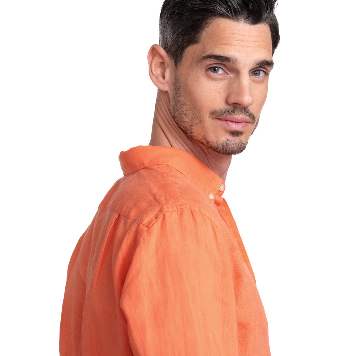 VanVaan Herren Leinen-Hemd mit Button-Down-Kragen orange