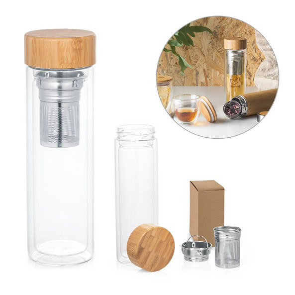 hi!dea 94765 - Bouteille avec infuseur 490mL en verre borosilicate