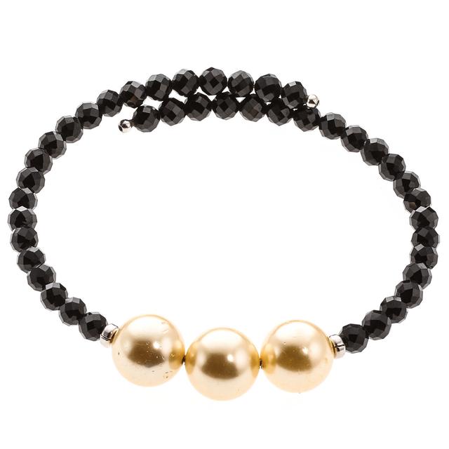 Wickel-Armband, 3 Muschelkernperlen, Black Spinell, ca. 20 ct.