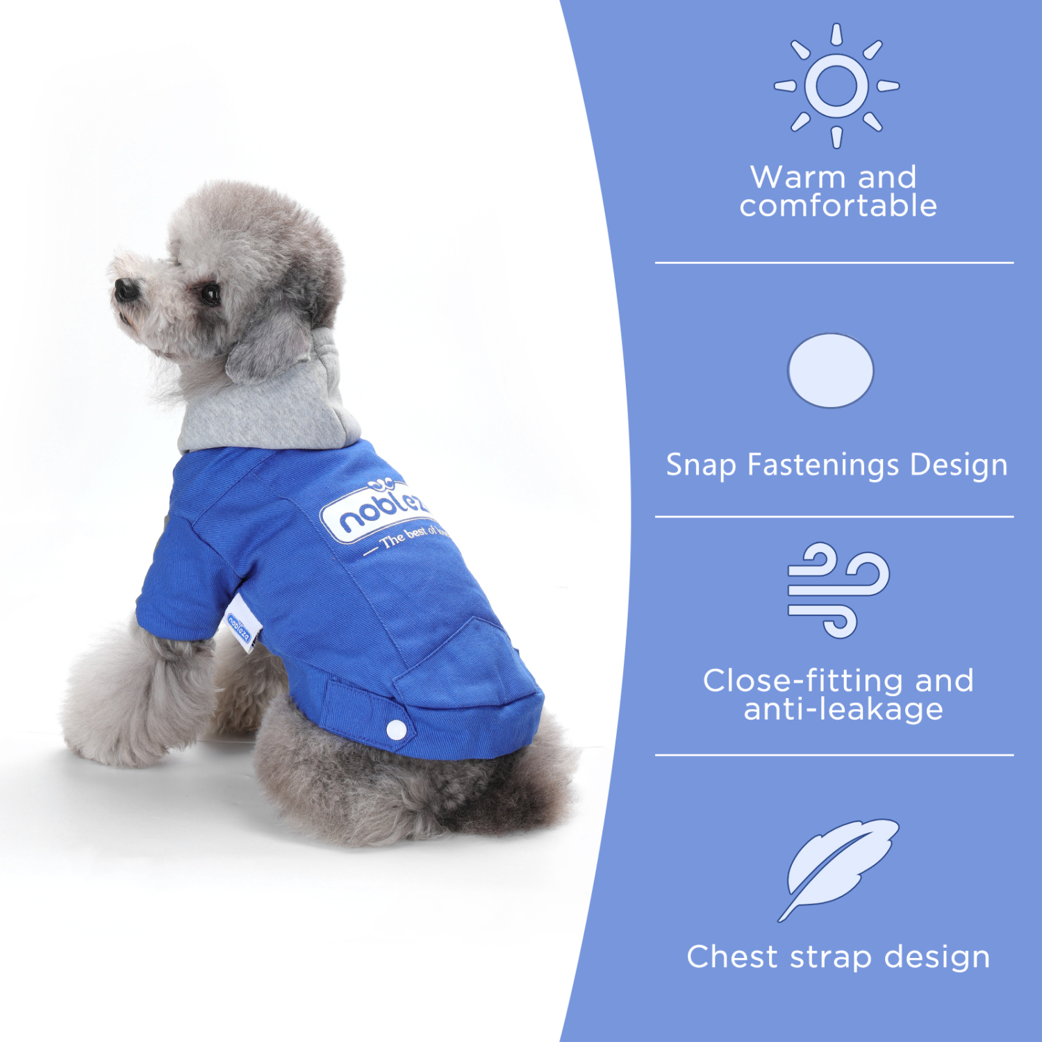 Casaco com capuz Nobleza para cães pequenos, roupa de inverno para cães e gatos, azul.