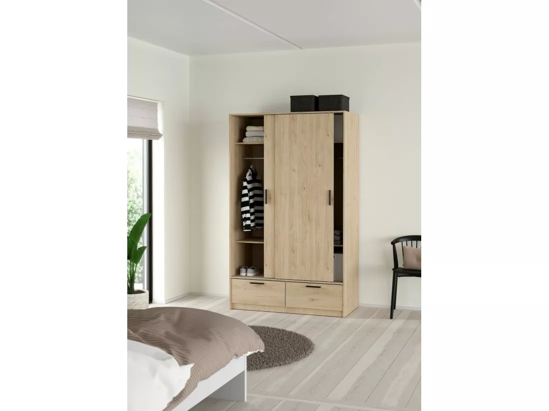 Garde-robe 2 portes Dschoute, Meubles de chambre, Penderie de plain-pied, Placard à vêtements, 121x60 h200 cm, Chêne clair