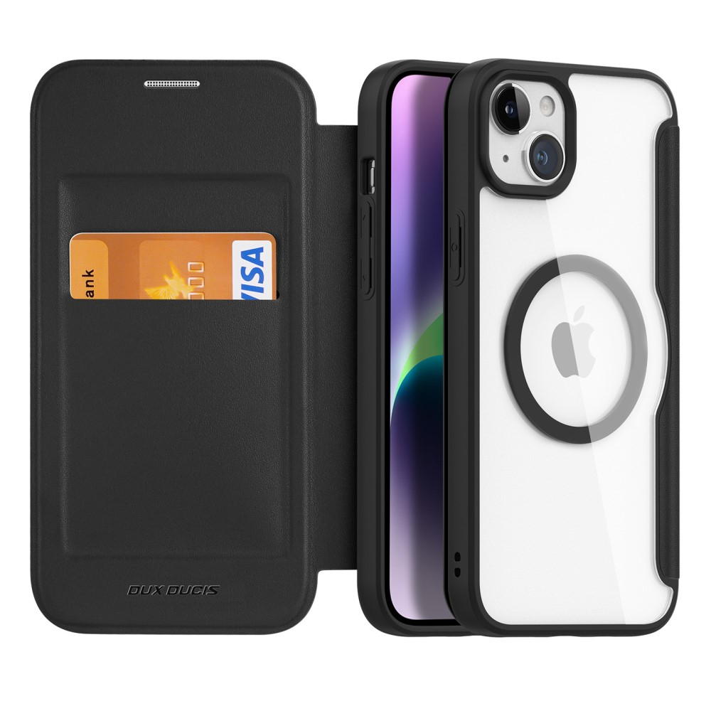 iPhone 15 MagSafe Hybrid Leder Tasche   Kunststoff Rückseite - Schwarz / Transparent