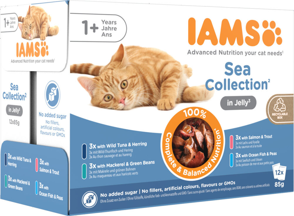 IAMS Delights Sea Collection - Kattenvoer - 12x85 gram - 1020 Gram - vis, vlees