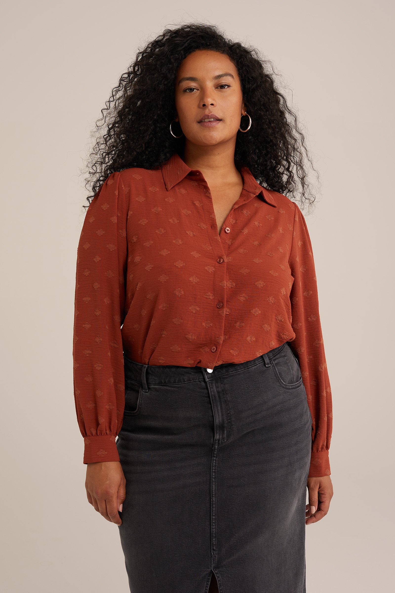 blouse met structuur - Curve WE Fashion Roestbruin